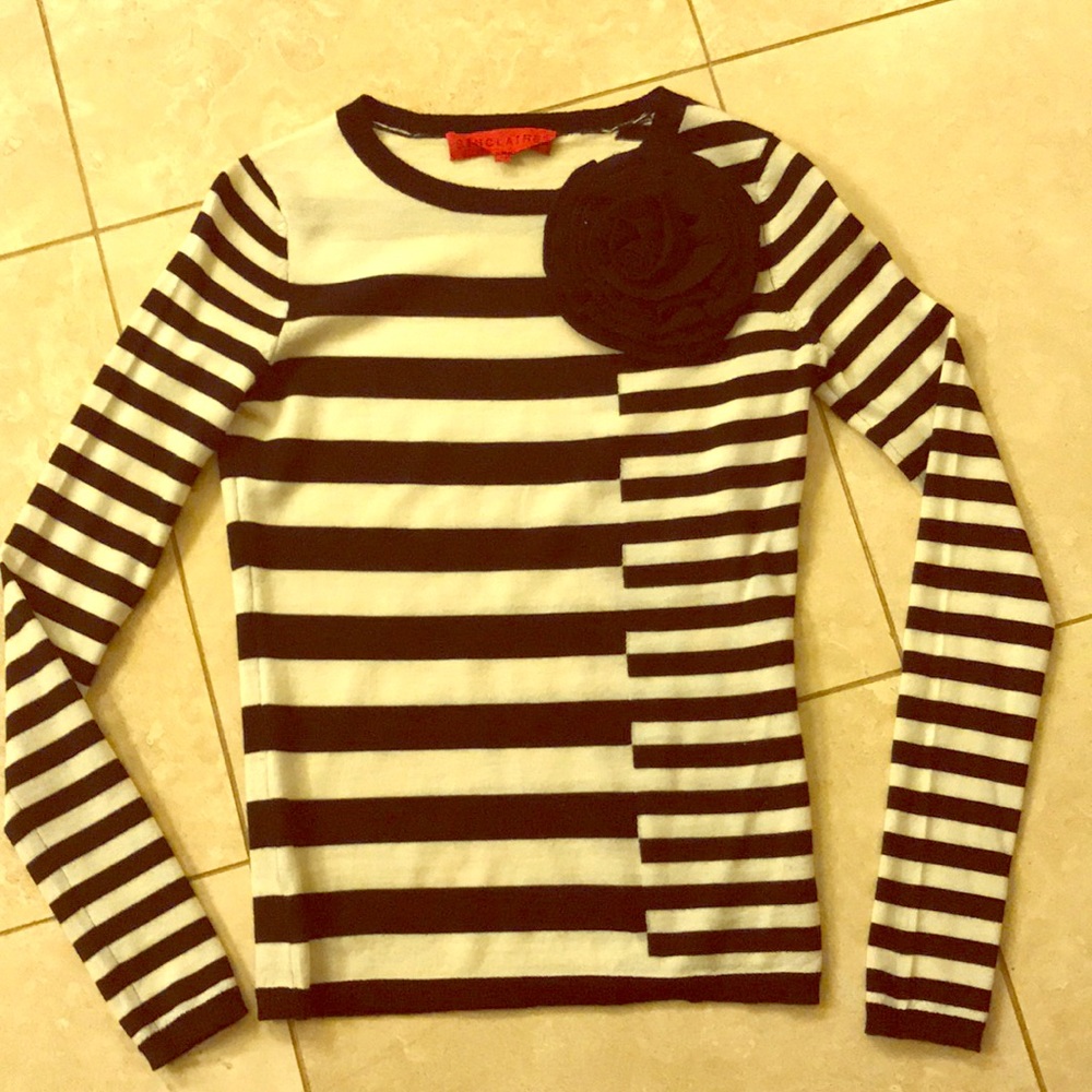 Long sleeve block stripe shirt with flower detail